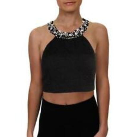 SOLD! Teeze Me Embellished Lace Crop Top Black - Picture 2 of 3